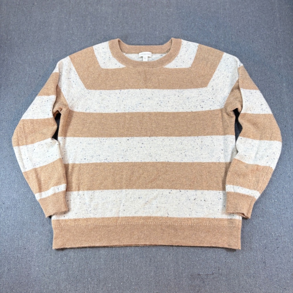 Garnet Hill 100% Cashmere Striped Speckled Sweater Tan White Large 49770